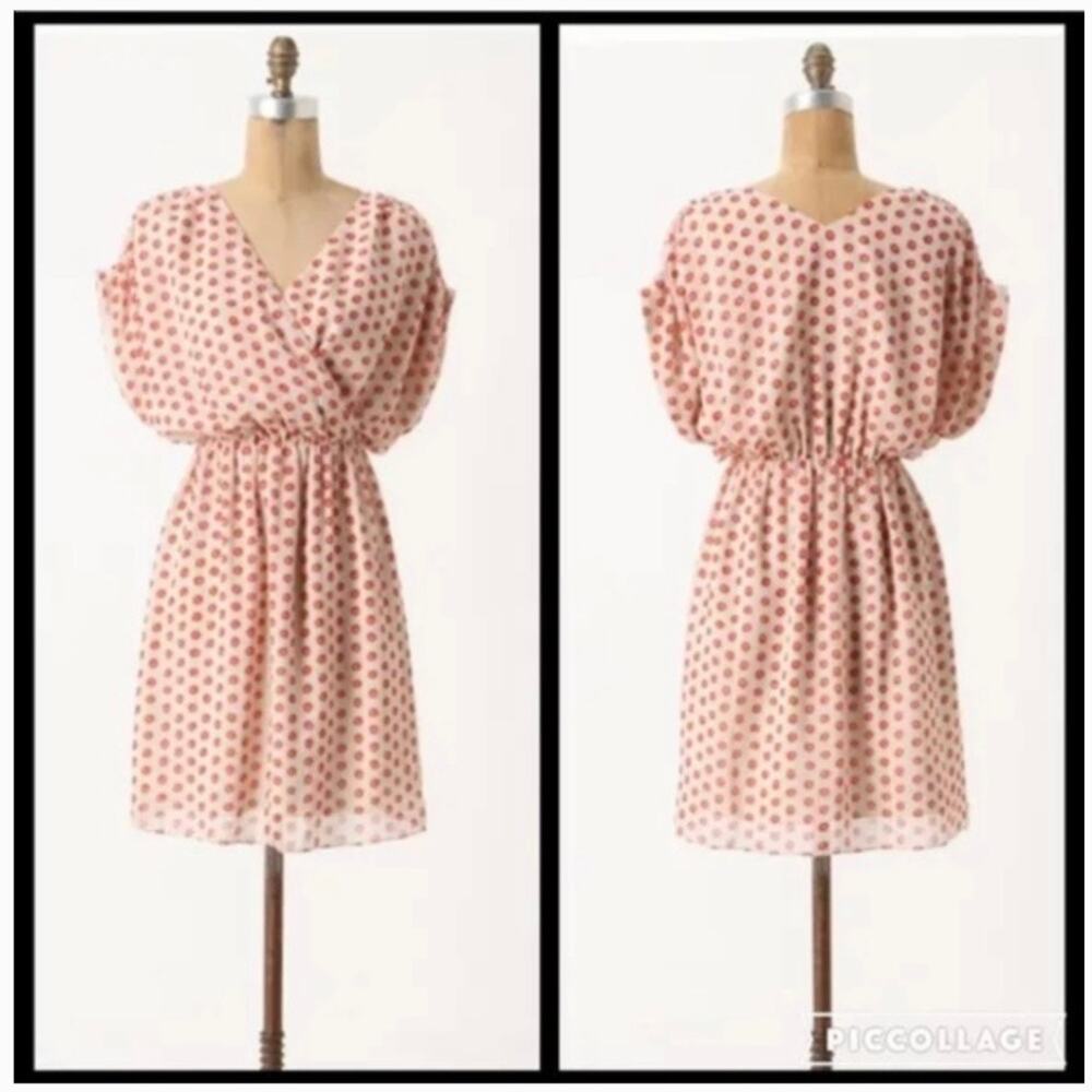 THE ADDISON PROJECT x ANTHROPOLOGIE | Collecting Dots Dress Silk Nude Red | XS